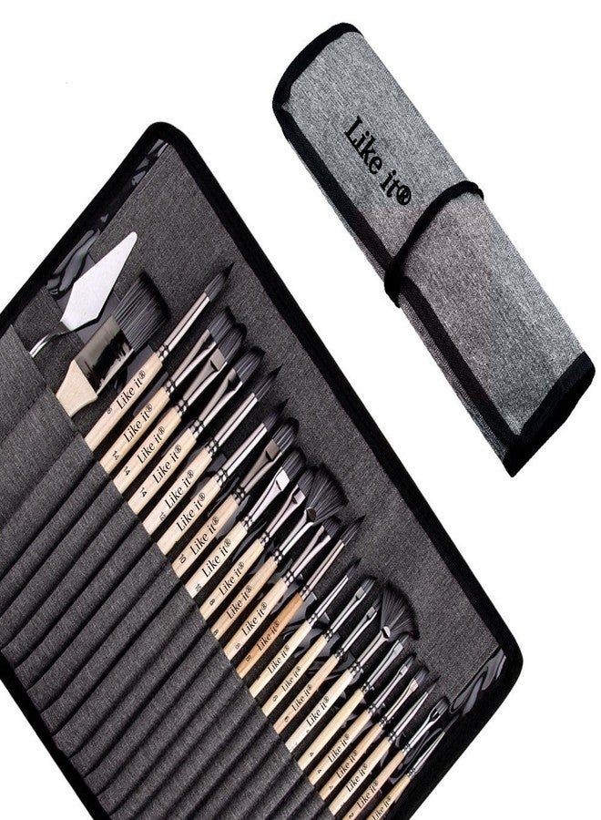 Like-It Like it® 24 Pieces Professional Artist Paint Brush Set with Roll-Up Case | Premium Synthetic Bristles | Acrylic, Oil, Watercolor, Gouache Painting Brushes for Artists, Students & Hobbyists - Image 1